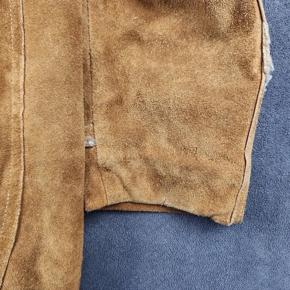 Vintage Grais Coat Mens 40 Brown Sueded Cowhide Leather Western Sherpa Lined 70s